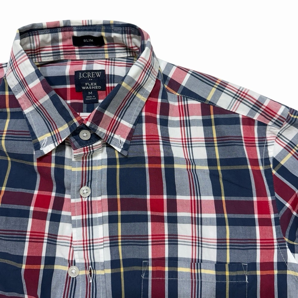 J.Crew Flex Washed Slim Fit Plaid Button Down Shirt Mens M Red Blue‎
